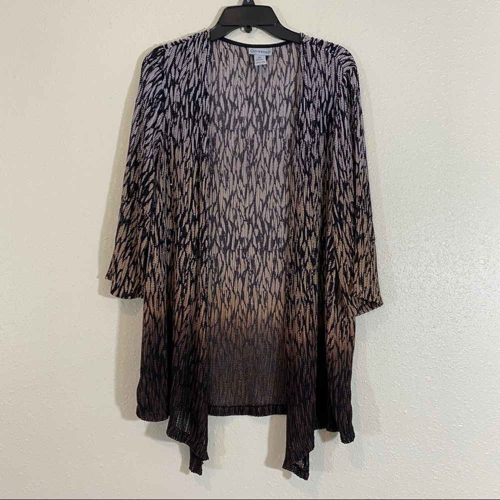 Catherine’s Ombré Kimono Open Cardigan OX 14-16 Long Sleeve 3/4 Black Brown